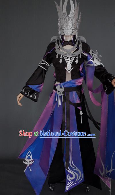 Chinese Ancient Cosplay Heroine Female Knight Black Dress Traditional Hanfu Swordsman Costume for Women