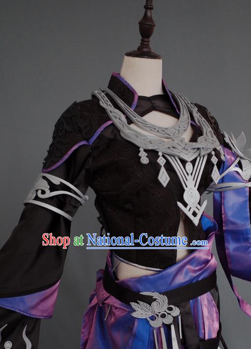 Chinese Ancient Cosplay Heroine Female Knight Black Dress Traditional Hanfu Swordsman Costume for Women