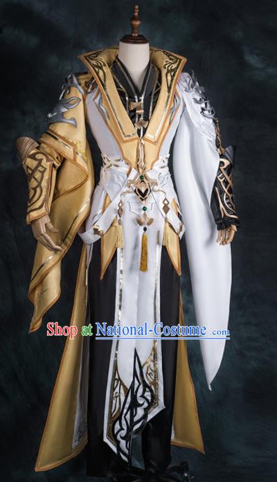 Chinese Ancient Drama Cosplay Knight Golden Clothing Young General Armor Traditional Hanfu Swordsman Costume for Men