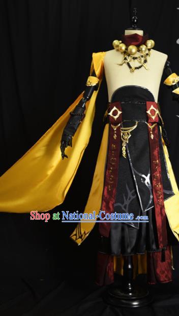 Chinese Ancient Cosplay Beggar Knight Golden Clothing Traditional Hanfu Swordsman Costume for Men