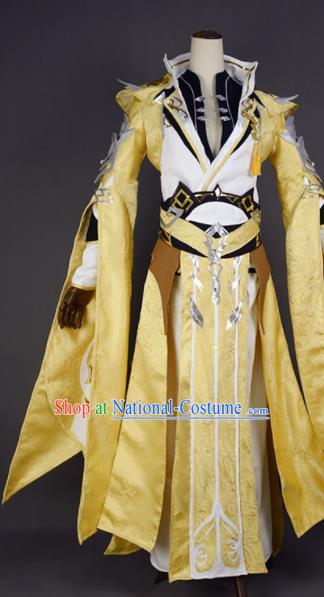 Chinese Ancient Cosplay King Knight Golden Clothing Traditional Hanfu Swordsman Costume for Men