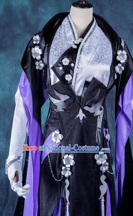 Chinese Ancient Cosplay Heroine Female Knight Purple Dress Traditional Hanfu Swordsman Costume for Women