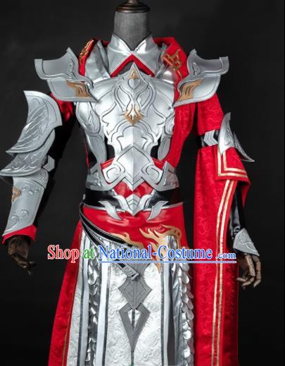 Chinese Ancient Drama Cosplay General Armor Knight Red Clothing Traditional Hanfu Swordsman Costume for Men