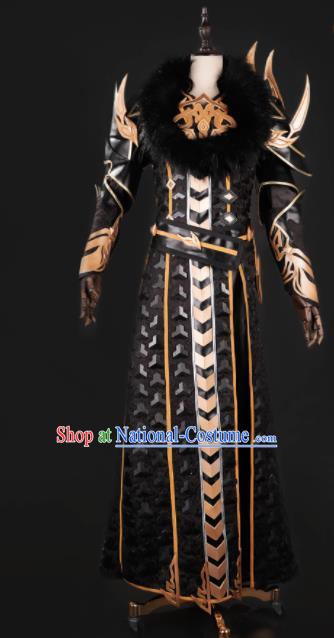 Chinese Ancient Drama Cosplay General Armor Knight Black Clothing Traditional Hanfu Swordsman Costume for Men