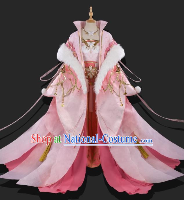 Chinese Ancient Cosplay Heroine Imperial Consort Pink Dress Traditional Hanfu Swordsman Costume for Women