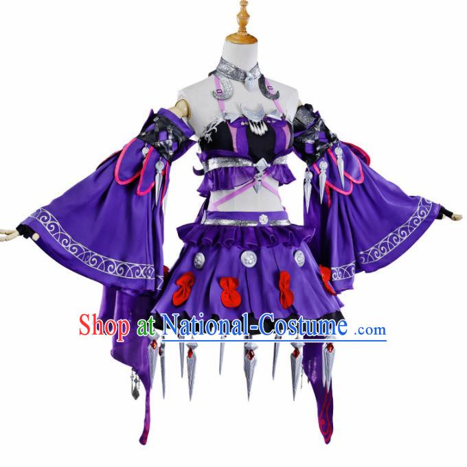 Chinese Ancient Cosplay Heroine Princess Purple Dress Traditional Hanfu Swordsman Costume for Women