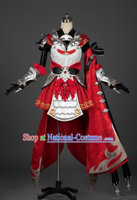 Chinese Ancient Cosplay Female General Armor Heroine Red Dress Traditional Hanfu Swordsman Costume for Women