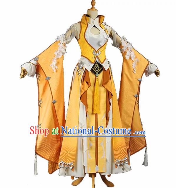 Chinese Ancient Cosplay Female General Heroine Golden Dress Traditional Hanfu Swordsman Costume for Women