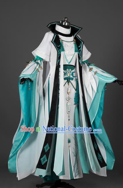 Chinese Ancient Cosplay Female General Heroine Green Dress Traditional Hanfu Swordsman Costume for Women