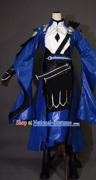 Chinese Ancient Cosplay Knight King Royalblue Clothing Traditional Hanfu Swordsman Costume for Men