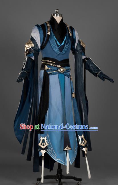 Chinese Ancient Drama Cosplay Young General Knight Navy Clothing Traditional Hanfu Swordsman Costume for Men