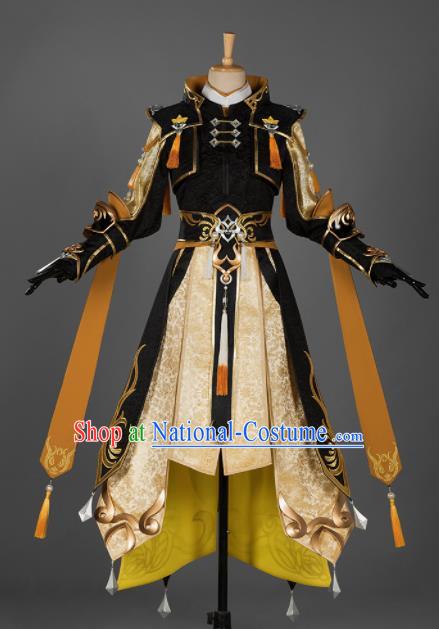 Chinese Ancient Drama Cosplay Young General Knight Black Clothing Traditional Hanfu Swordsman Costume for Men