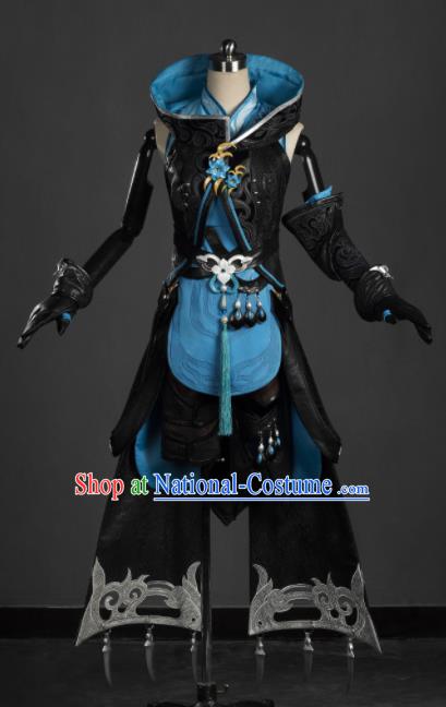 Chinese Ancient Cosplay Female General Heroine Black Dress Traditional Hanfu Princess Swordsman Costume for Women