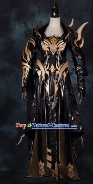 Chinese Ancient Cosplay Heroine Black Armor Female Knight Dress Traditional Hanfu Swordsman Costume for Women