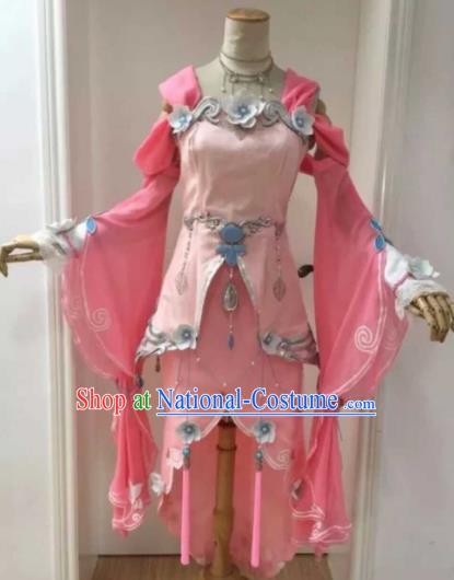 Chinese Ancient Cosplay Female Knight Heroine Pink Dress Traditional Hanfu Princess Swordsman Costume for Women