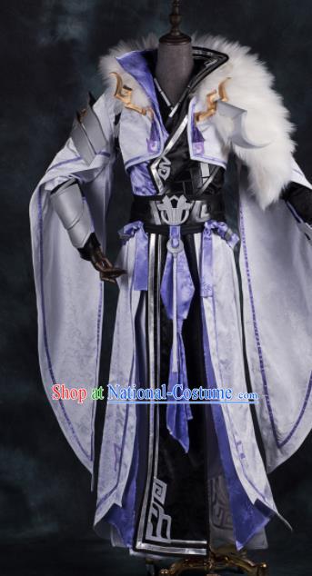 Chinese Ancient Drama Cosplay Knight Young General White Clothing Traditional Hanfu Swordsman Costume for Men