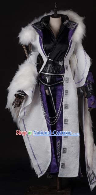 Chinese Ancient Drama Cosplay Knight King White Clothing Traditional Hanfu Swordsman Costume for Men