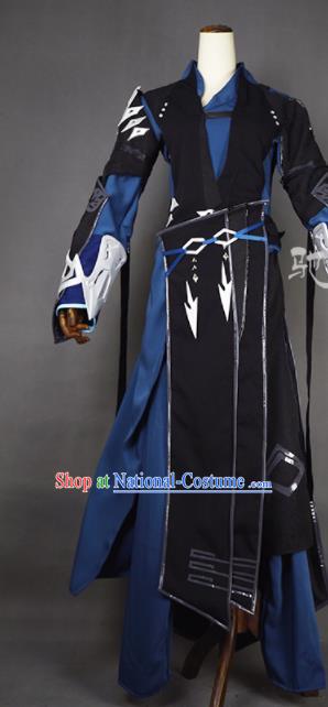 Chinese Ancient Cosplay Young Hero Knight Black Clothing Traditional Hanfu Swordsman Costume for Men