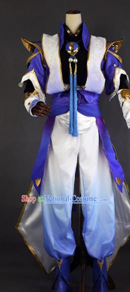 Chinese Ancient Cosplay Young Knight Purple Clothing Traditional Hanfu Swordsman Costume for Men