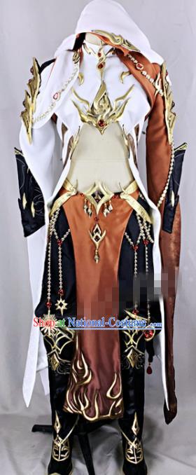 Chinese Ancient Drama Cosplay Young Knight Brown Clothing Traditional Hanfu Swordsman Costume for Men