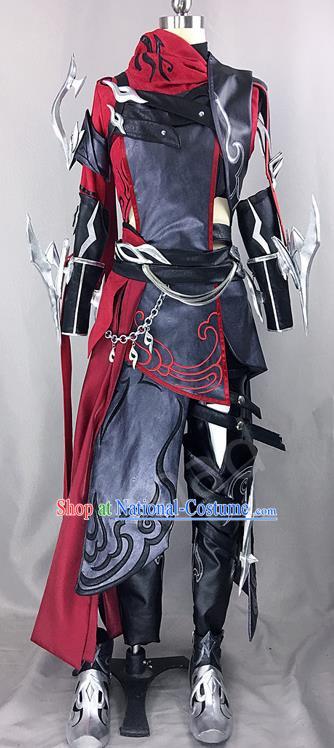 Chinese Ancient Drama Cosplay Assassin Knight Black Clothing Traditional Hanfu Swordsman Costume for Men