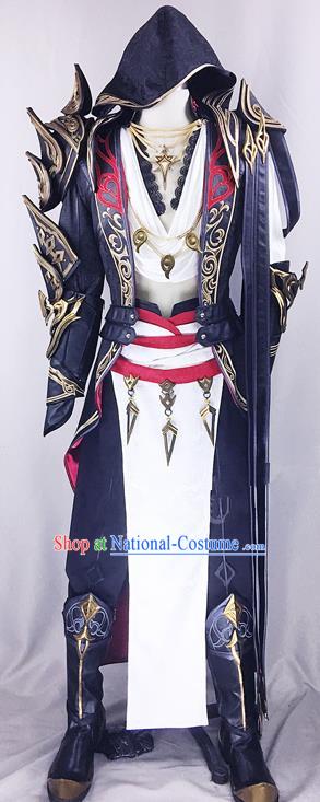 Chinese Ancient Drama Cosplay Assassin Young Knight Black Clothing Traditional Hanfu Swordsman Costume for Men