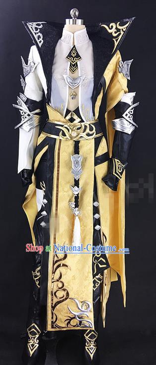 Chinese Ancient Drama Cosplay Royal Highness Yellow Clothing Traditional Hanfu Swordsman Costume for Men