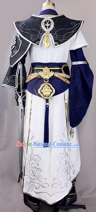 Chinese Ancient Drama Cosplay Royal Highness General White Clothing Traditional Hanfu Swordsman Costume for Men