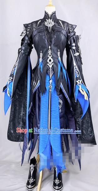 Chinese Ancient Cosplay Heroine Black Dress Traditional Hanfu Female Swordsman Costume for Women