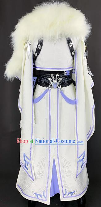 Chinese Ancient Drama Cosplay King Young Knight White Clothing Traditional Hanfu Swordsman Costume for Men