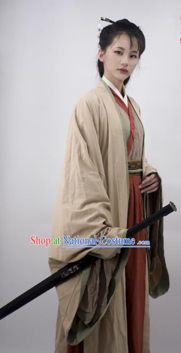 Chinese Traditional Jin Dynasty Female Swordsman Replica Costumes Ancient Court Princess Hanfu Dress for Women