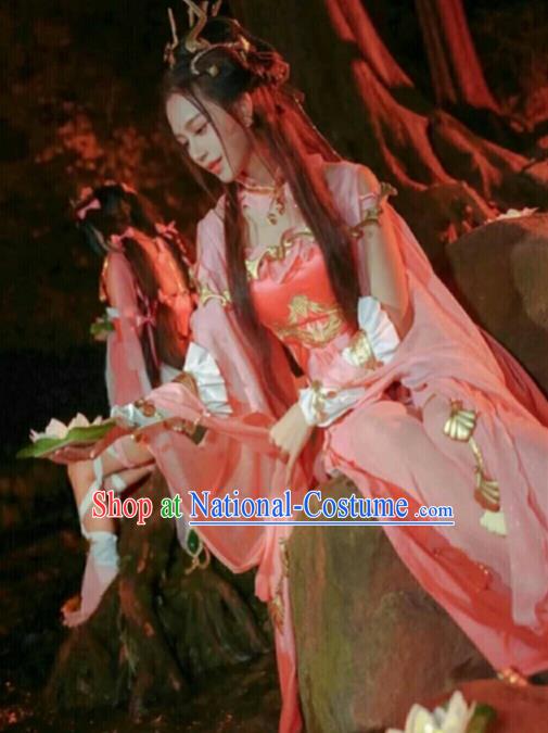 Chinese Ancient Cosplay Fairy Female Knight Pink Dress Traditional Hanfu Princess Swordsman Costume for Women