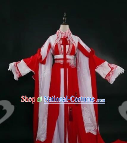 Chinese Ancient Cosplay Fairy Princess Red Dress Traditional Hanfu Female Knight Swordsman Costume for Women