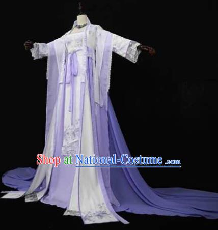 Chinese Ancient Cosplay Fairy Princess Lilac Dress Traditional Hanfu Female Knight Swordsman Costume for Women