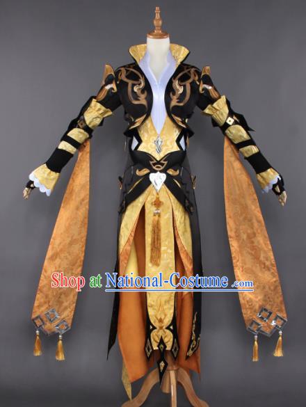 Chinese Ancient Cosplay Taoist Nun Female Knight Golden Dress Traditional Hanfu Princess Swordsman Costume for Women