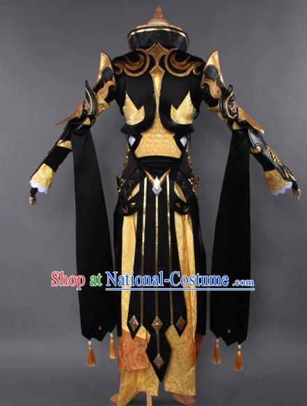 Chinese Ancient Cosplay Taoist Nun Female Knight Golden Dress Traditional Hanfu Princess Swordsman Costume for Women