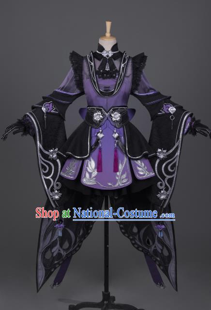 Chinese Ancient Cosplay Fairy Female Knight Purple Short Dress Traditional Hanfu Princess Swordsman Costume for Women