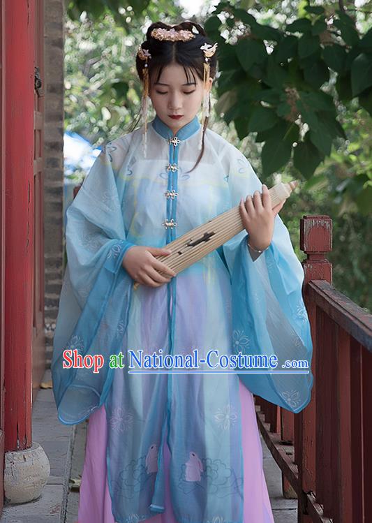 Chinese Ancient Cosplay Princess Blue Dress Traditional Hanfu Ming Dynasty Costume for Women