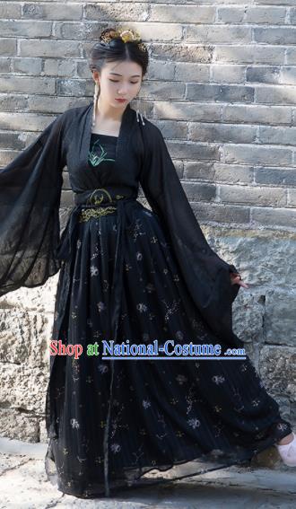 Chinese Ancient Cosplay Peri Black Dress Traditional Hanfu Tang Dynasty Princess Costume for Women