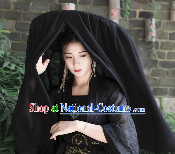 Chinese Ancient Cosplay Hanfu Bamboo Hat Traditional Handmade Swordsman Black Veil Hat for Women