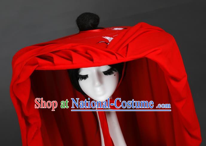 Chinese Ancient Cosplay Hanfu Bamboo Hat Traditional Handmade Swordsman Red Veil Hat for Women