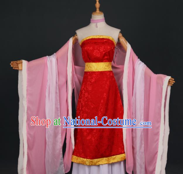 Chinese Ancient Cosplay Game Fairy Knight Red Dress Traditional Hanfu Princess Swordsman Costume for Women