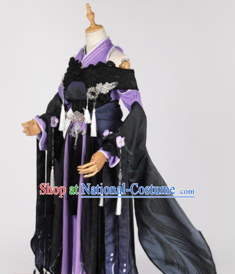 Chinese Ancient Cosplay Game Fairy Princess Purple Dress Traditional Hanfu Swordsman Costume for Women