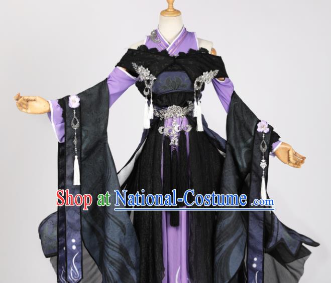 Chinese Ancient Cosplay Game Fairy Princess Purple Dress Traditional Hanfu Swordsman Costume for Women