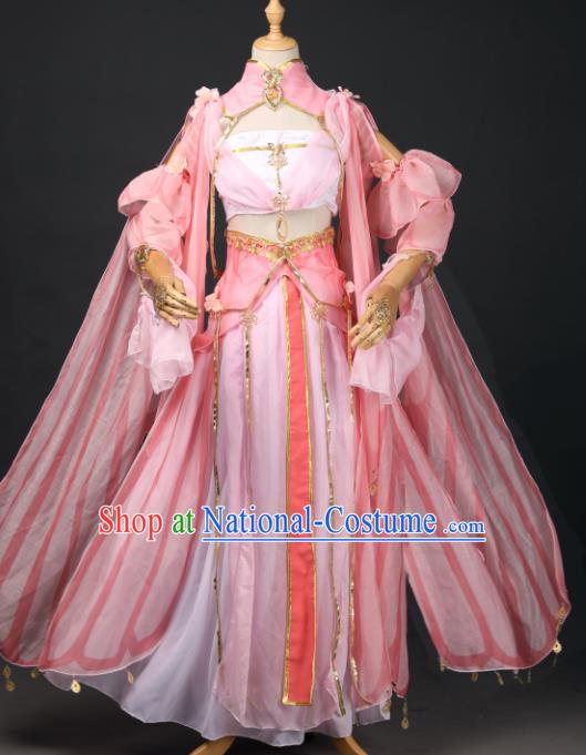 Chinese Ancient Cosplay Game Fairy Princess Pink Dress Traditional Hanfu Swordsman Costume for Women