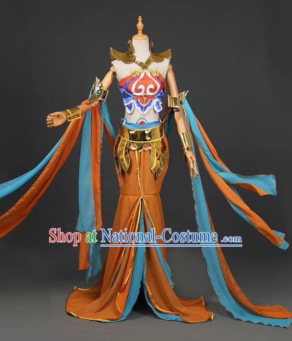 Chinese Ancient Cosplay Fairy Swordsman Orange Dress Traditional Hanfu Princess Costume for Women