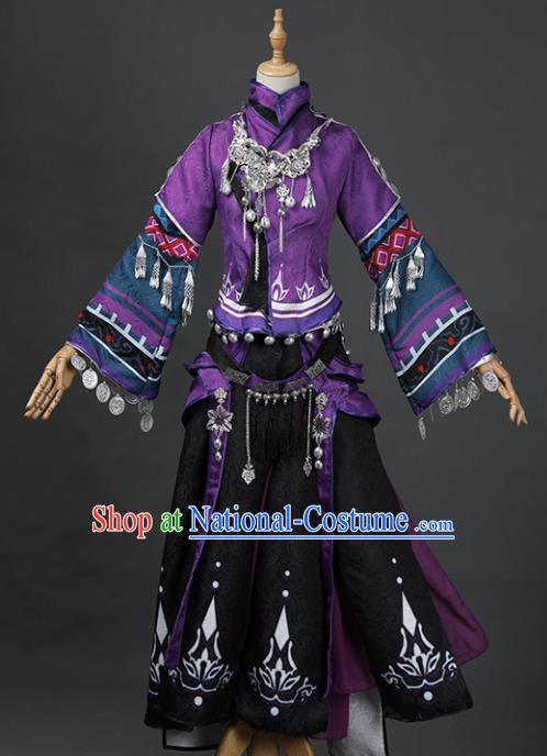 Chinese Ancient Cosplay Fairy Swordsman Purple Dress Traditional Hanfu Princess Costume for Women