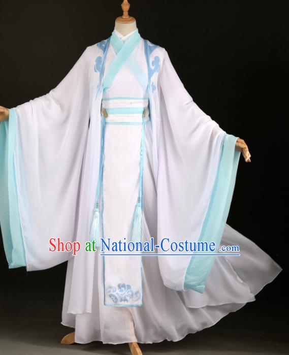 Chinese Ancient Drama Cosplay Young Knight Childe White Clothing Traditional Hanfu Swordsman Costume for Men