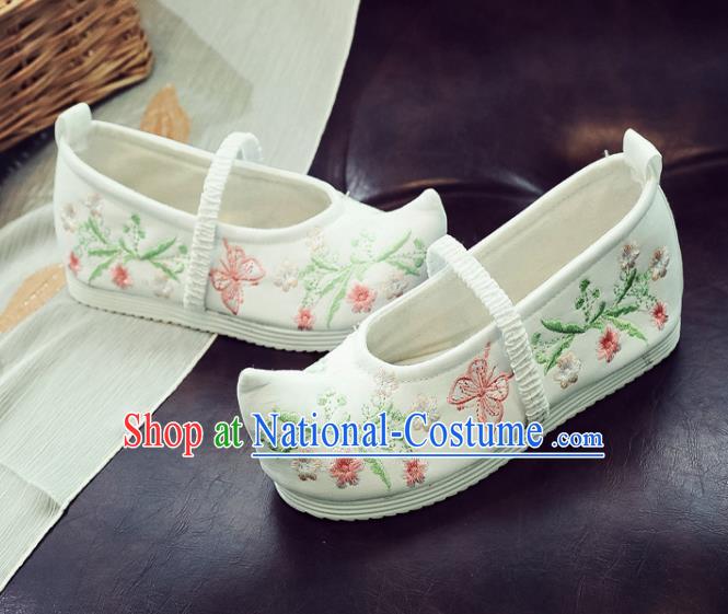 Asian Chinese National White Cloth Shoes Traditional Hanfu Shoes Embroidered Shoes for Women