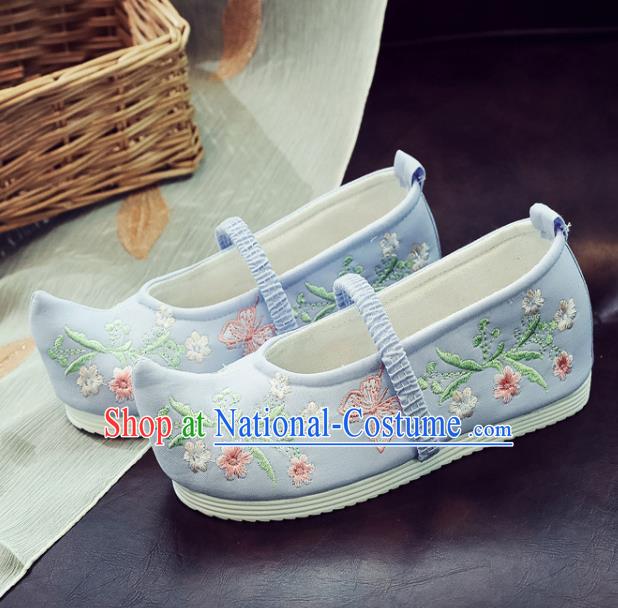 Asian Chinese National Blue Cloth Shoes Traditional Hanfu Shoes Embroidered Shoes for Women